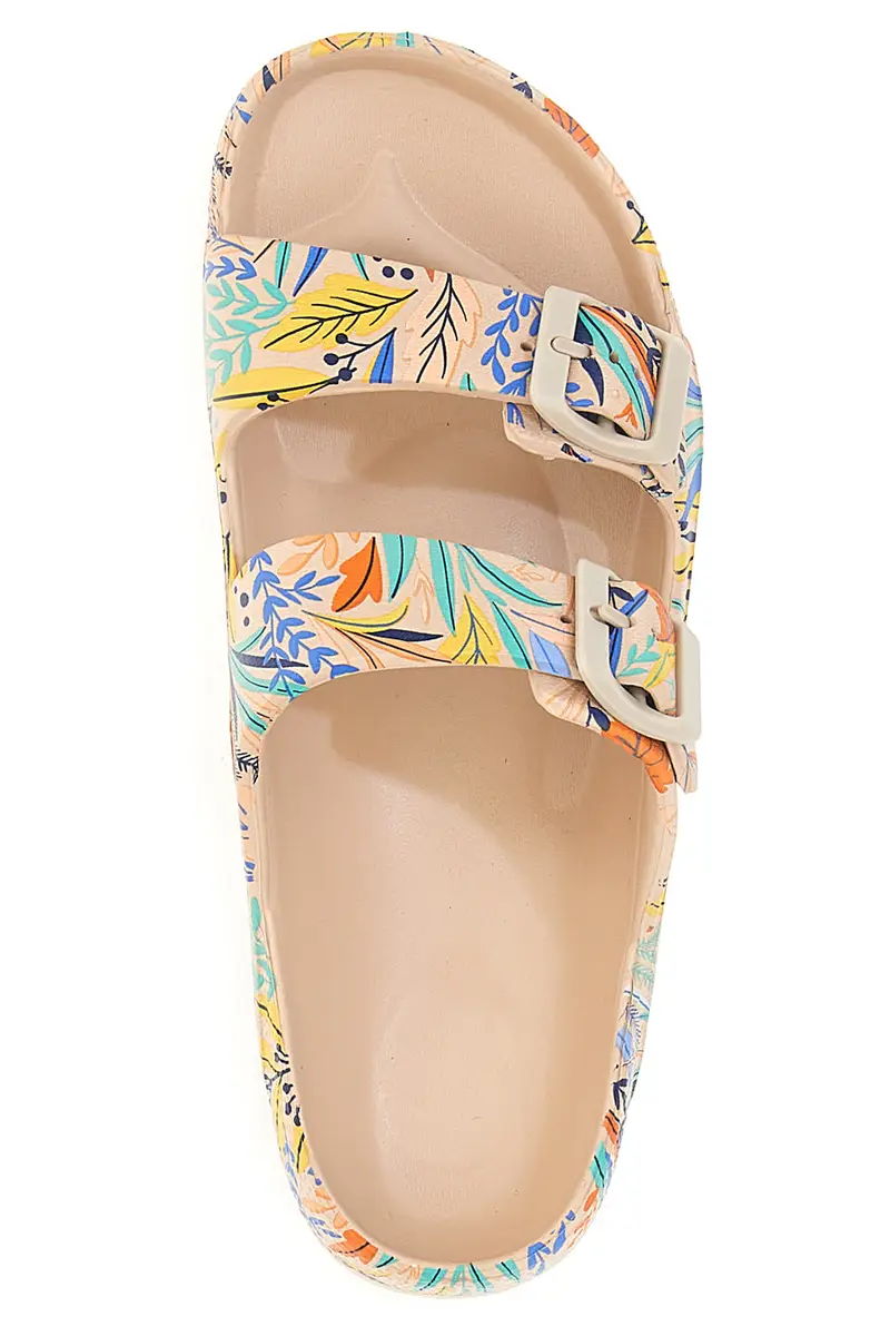 Ciabatte beige fantasia tropicale doppio cinturino 2T2L HM06 miniatura 3