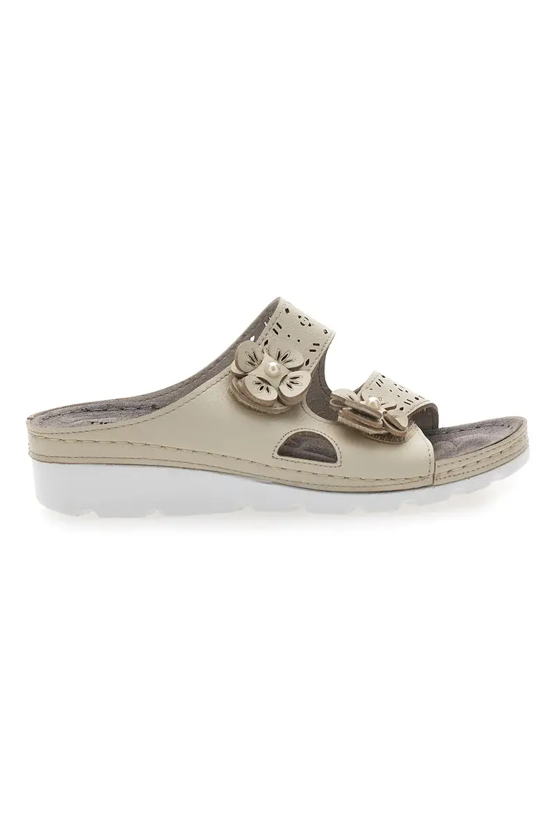 Ciabatte beige traforate con doppia fibbia comfort TIGLIO 54344