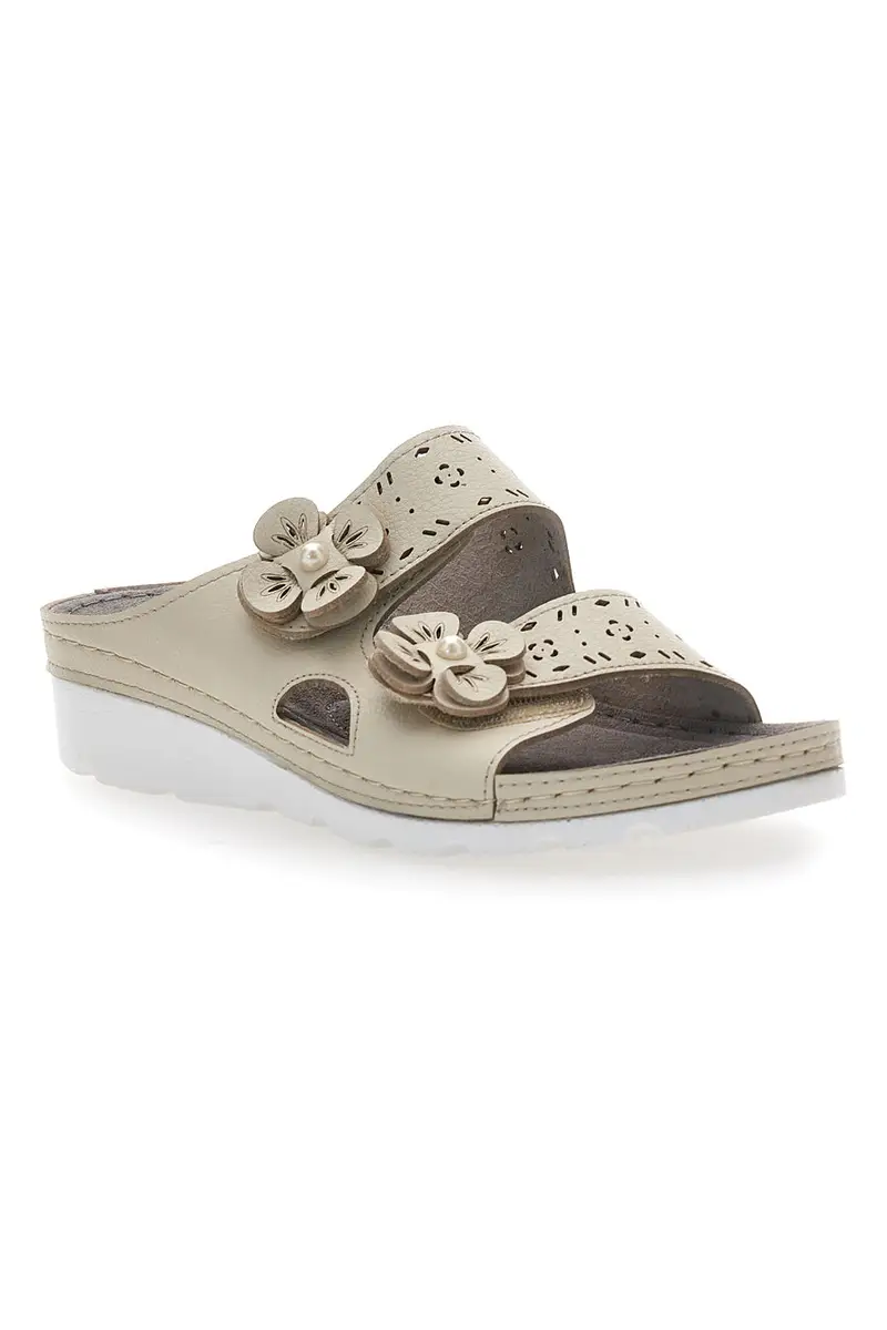 Ciabatte beige traforate con doppia fibbia comfort TIGLIO 54344 miniatura 2