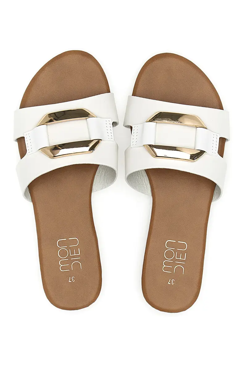 Ciabatte bianche con dettaglio oro Mon Dieu PREA1310