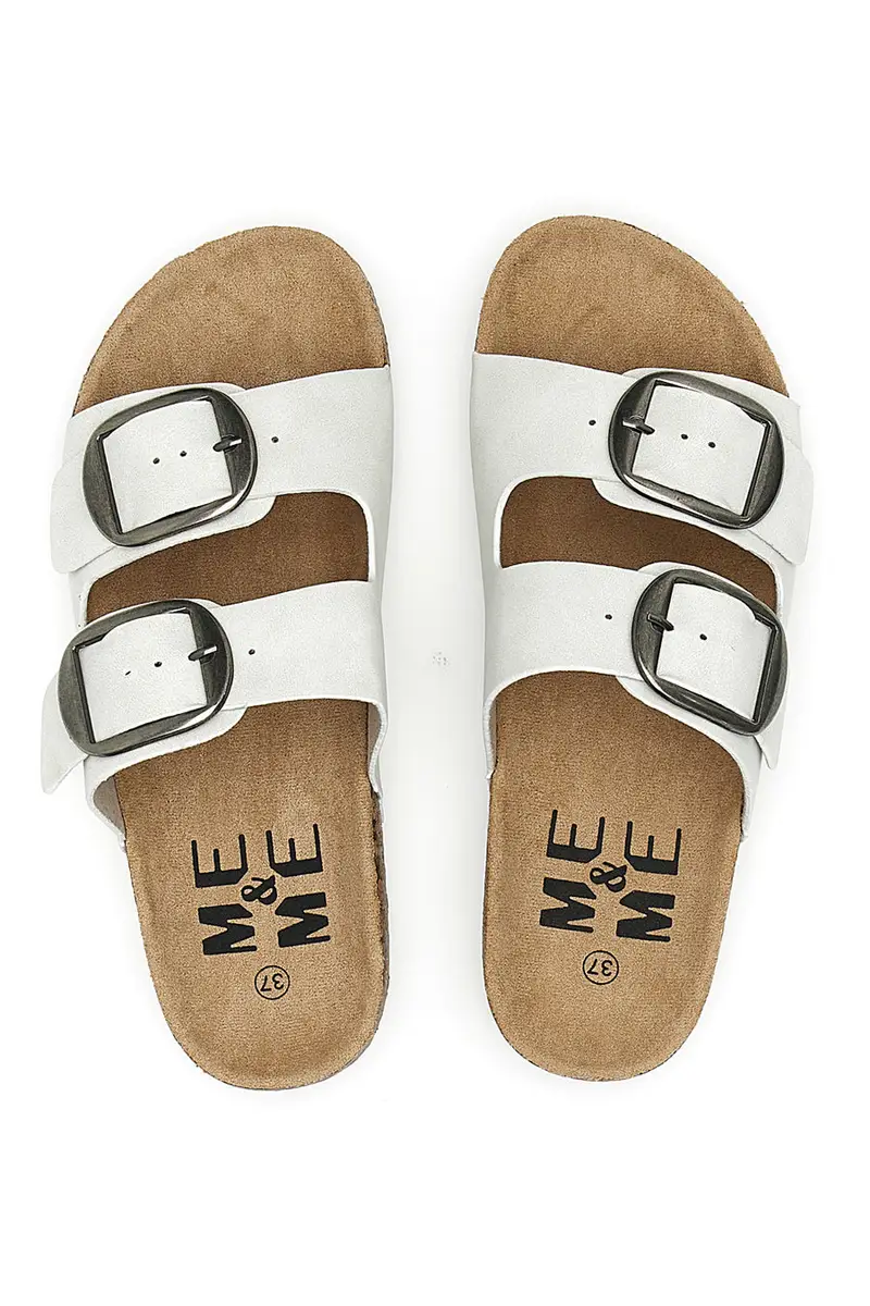 Ciabatte bianche con doppia fascia e fibbie grandi Me & Me 1043103
