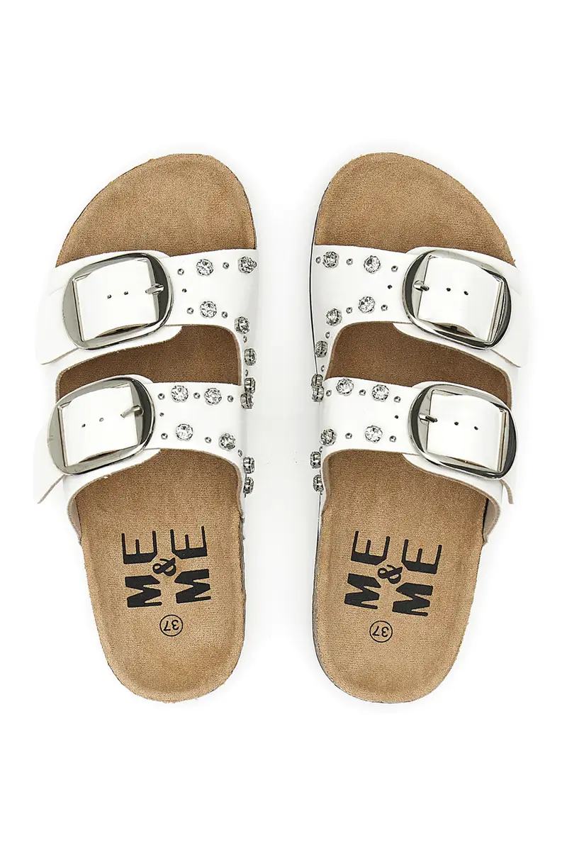 Ciabatte bianche con doppia fibbia e borchie Me & Me 14320 miniatura 3
