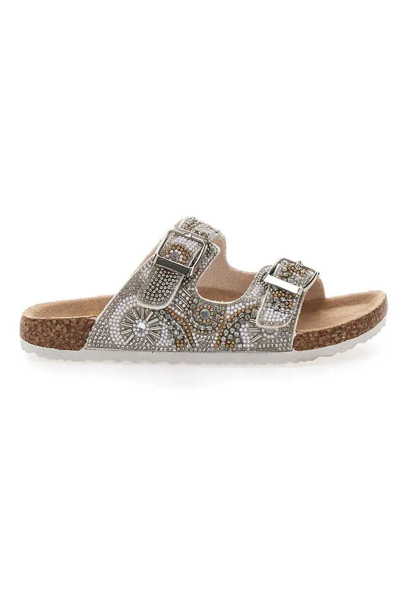Ciabatte bianche con doppia fibbia e glitter Pitt Kids 14501