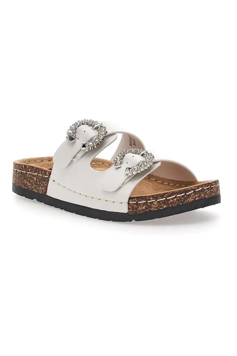 Ciabatte bianche con doppia fibbia gioiello Me & Me H3Y861141 miniatura 2