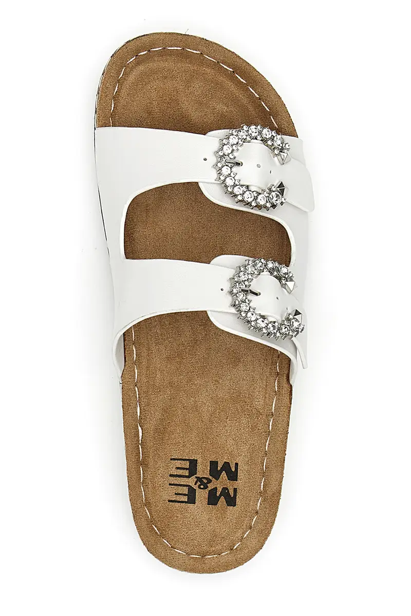 Ciabatte bianche con doppia fibbia gioiello Me & Me H3Y861141 miniatura 3