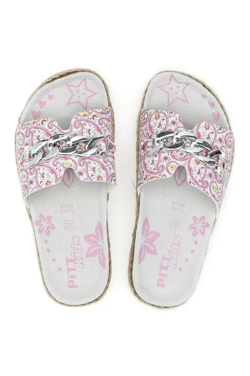 Ciabatte bianche con fantasia rosa e catena decorativa Pitt Kids 14506 miniatura 3