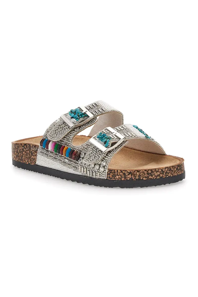 Ciabatte bianche con fibbie e perline PRIMA RIGA 14177 miniatura 3