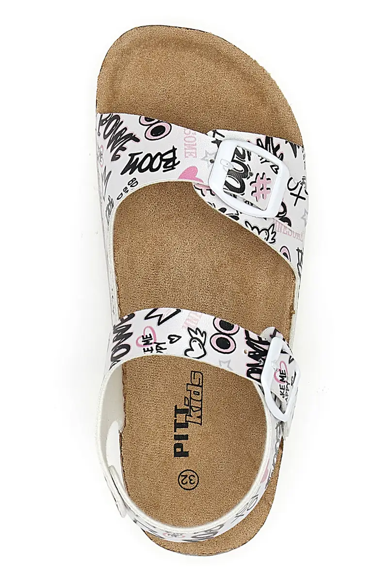 Ciabatte bianche con stampa lettering e doppia fascia Pitt Kids 14508 miniatura 3