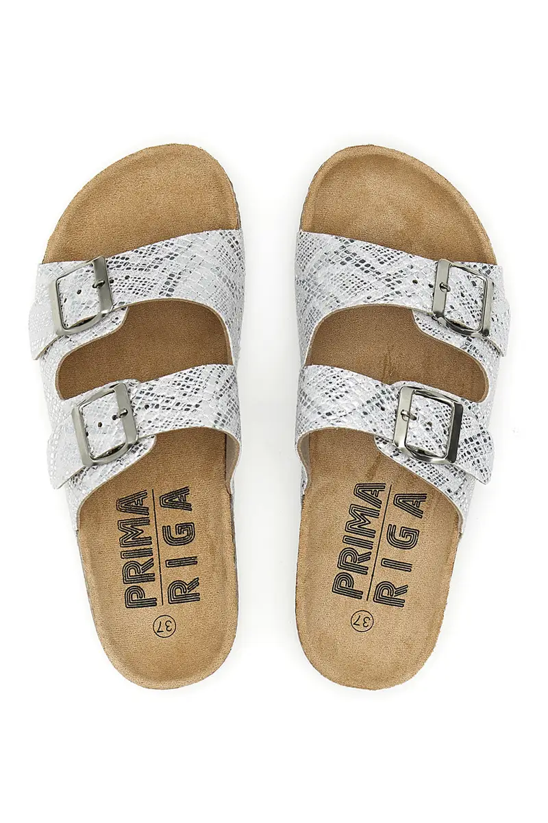 Ciabatte Bianche con Tomaia A Fantasia e Doppia Fibbia PRIMA RIGA 1043108