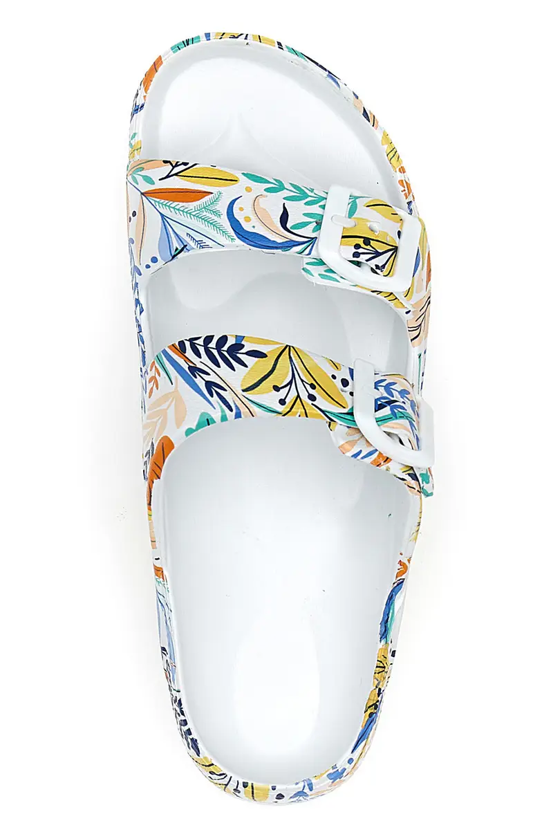 Ciabatte bianche fantasia tropicale con doppio cinturino 2T2L HM06 miniatura 3