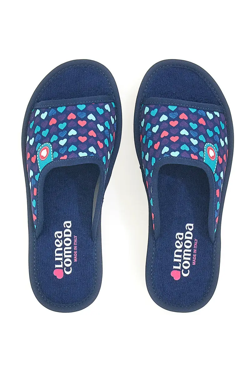 Ciabatte Blu Con Cuoricini Made in Italy Linea Comoda 8063