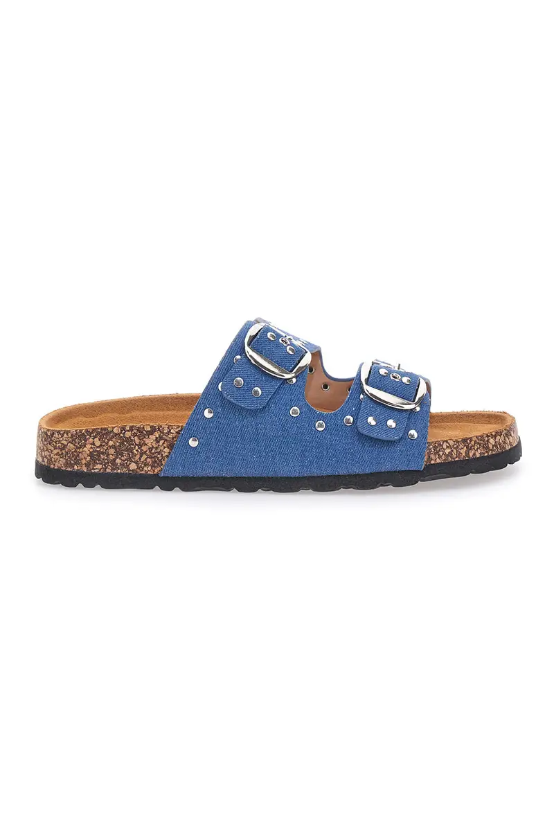 Ciabatte blu in denim con borchie e doppia fibbia PITTARELLO SUN SR001