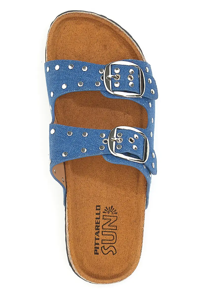 Ciabatte blu in denim con borchie e doppia fibbia PITTARELLO SUN SR001 miniatura 3