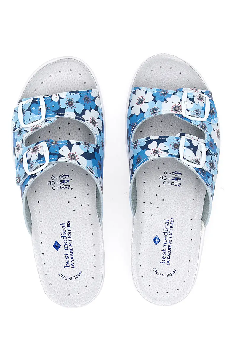 Ciabatte con fiori azzurri e doppia fascia antiscivolo Best Medical 122F miniatura 3
