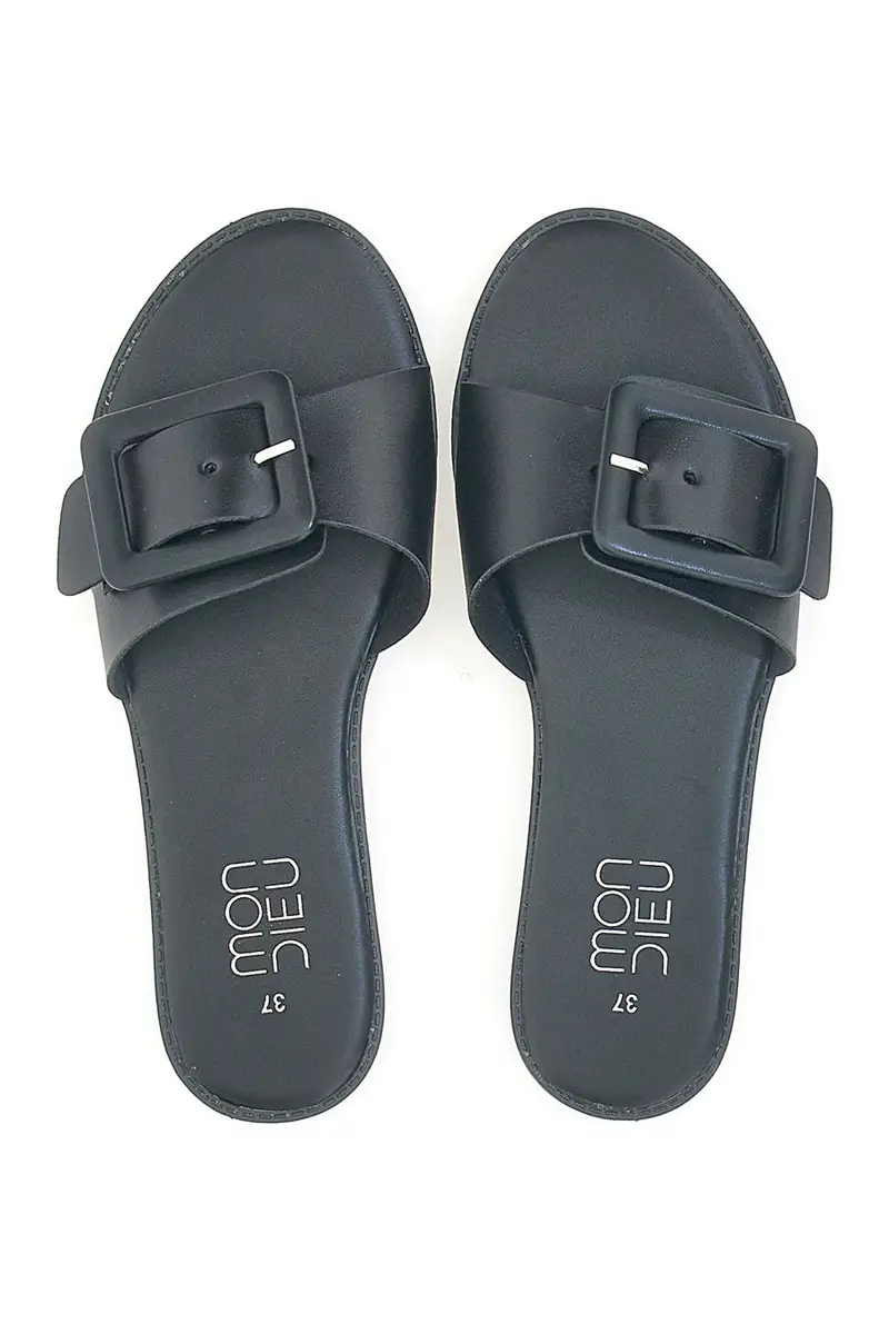 Ciabatte flat nere con fascia spessa e fibbia MON DIEU PREA1330