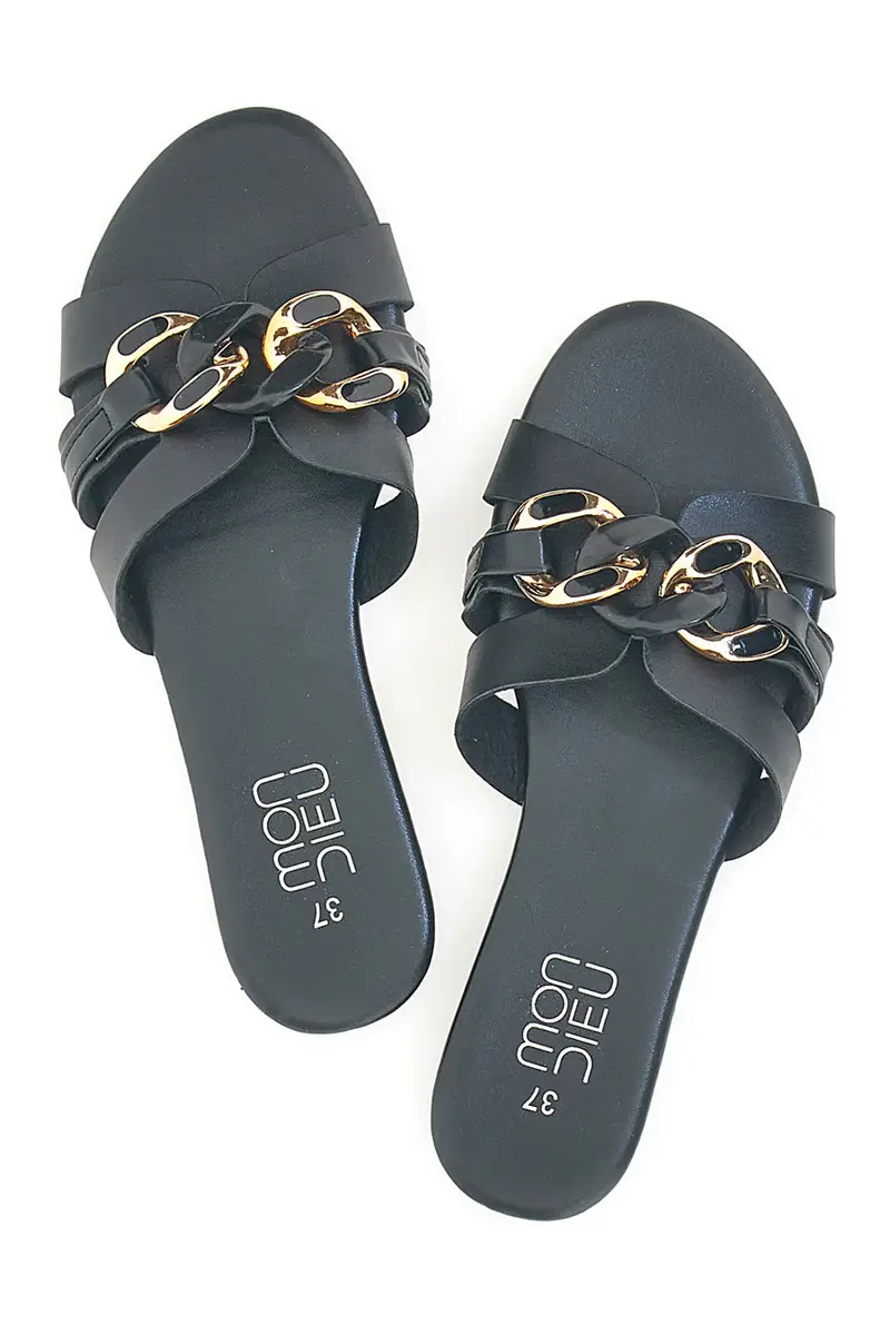 Ciabatte Flat Nere con Fibbia Oro MON DIEU PREA1320