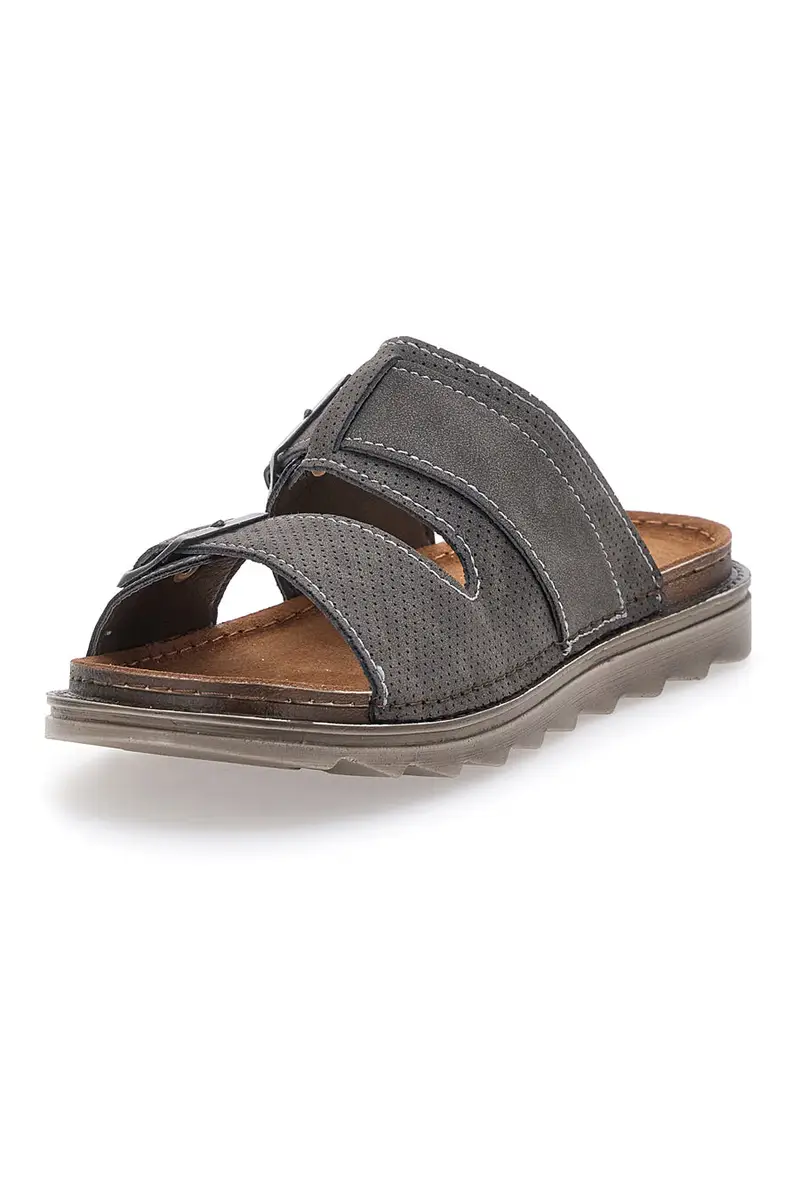 Ciabatte Grigio Con Sottopiede In Vera Pelle Inblu 10 BU miniatura 3