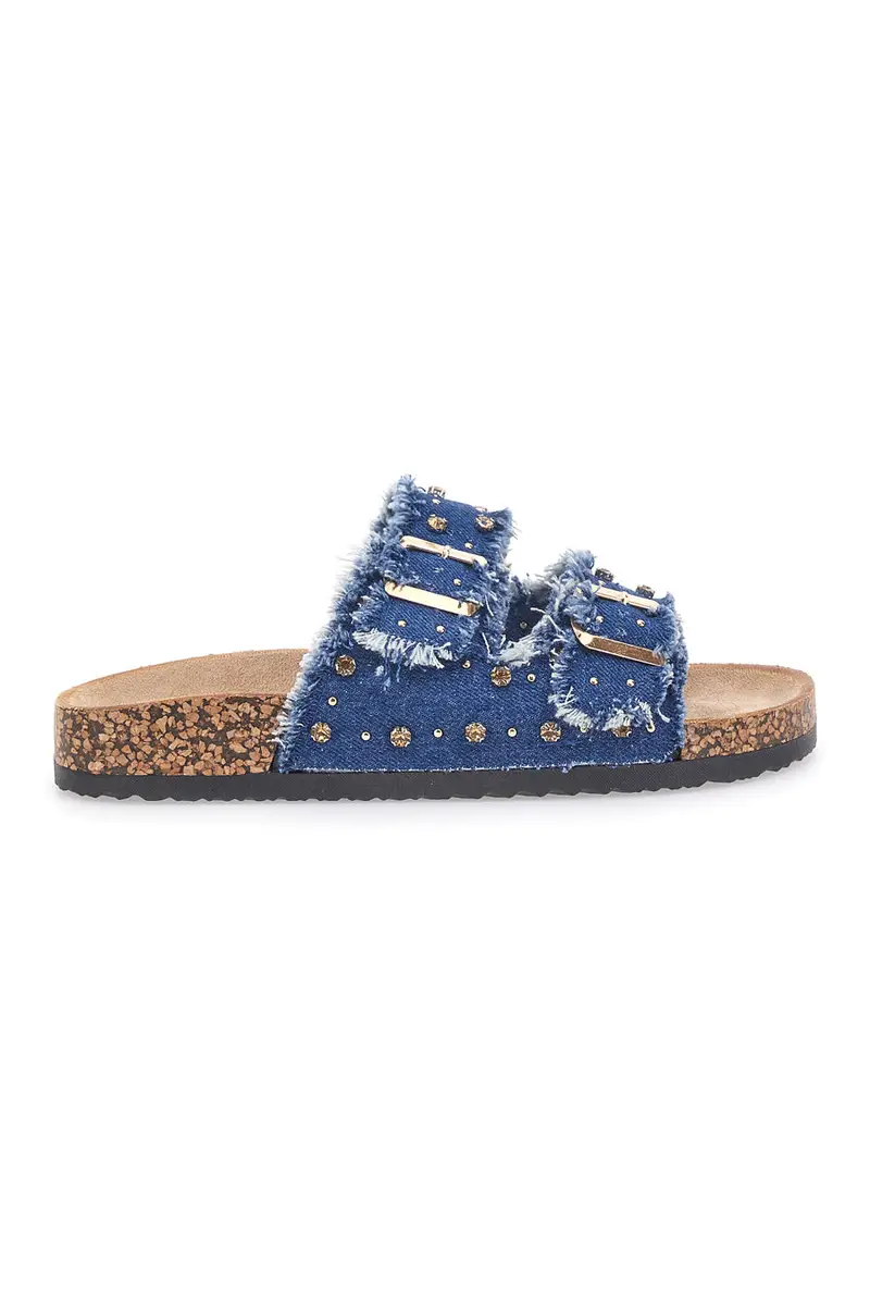 Ciabatte in denim con doppia fascia sfrangiata e borchie Me & Me 12502 miniatura 2