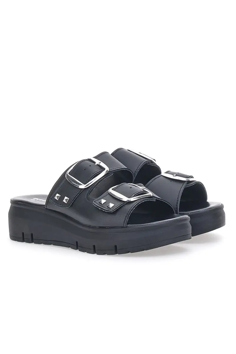 Ciabatte in vera pelle nere con fibbie PITTARELLO LOVE 35801919