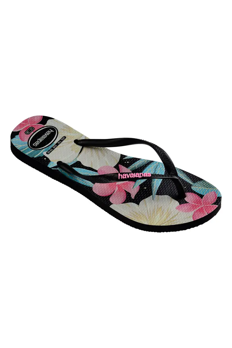 Ciabatte Infradito Havaianas Slim Floral Nere e Rosa miniatura 2