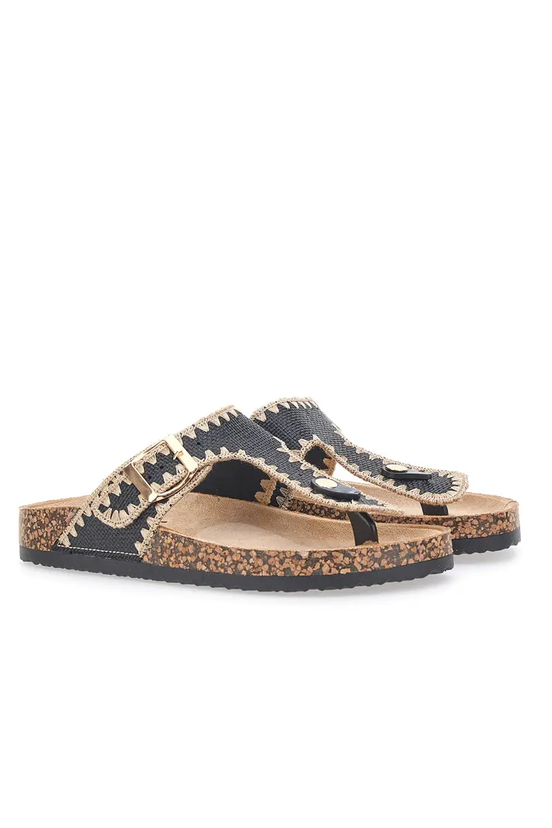 Ciabatte infradito nere con cuciture a contrasto ME & ME 14206