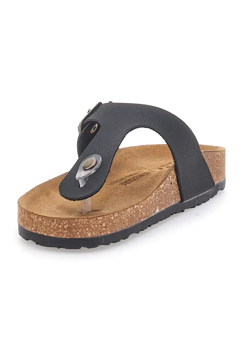 Ciabatte Infradito neri con fibbia e sottopiede in vera pelle Bio Up 204 miniatura 3