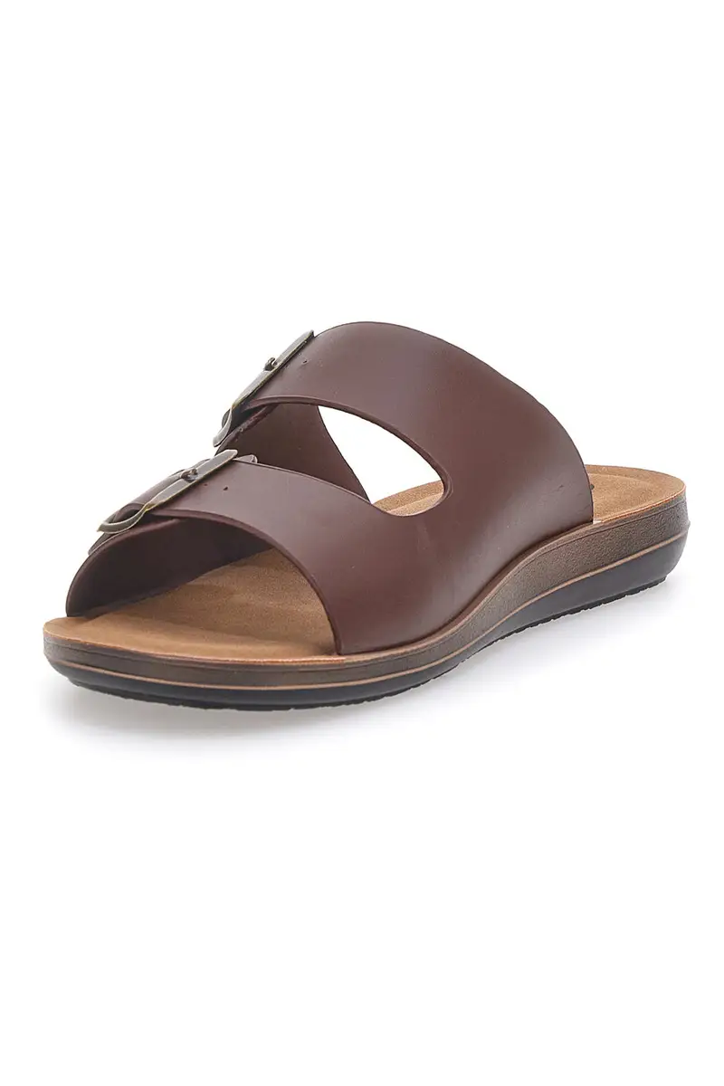 Ciabatte marroni con doppia fibbia INBLU 27 DA miniatura 3