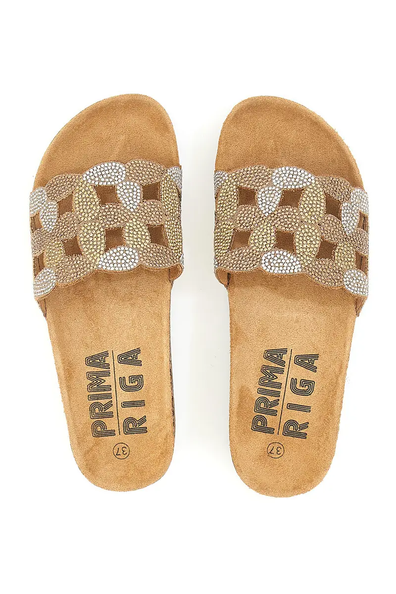 Ciabatte marroni con fascia decorata PRIMA RIGA 14224