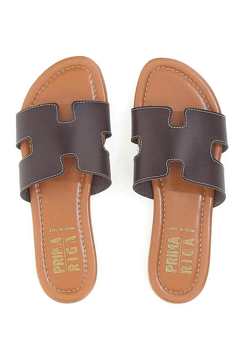 Ciabatte Marroni Con Tomaia in Pelle Made in Italy Prima Riga 02