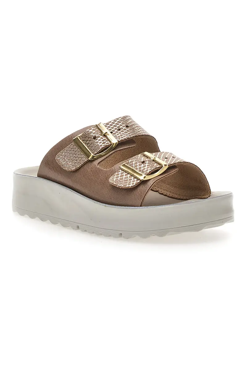 Ciabatte Marroni e Bianche con doppia fibbia e suola alta ondulata PITTARELLO BIO 392A206S miniatura 2