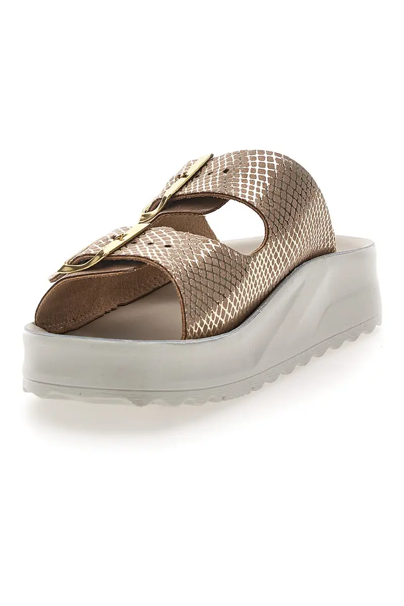 Ciabatte Marroni e Bianche con doppia fibbia e suola alta ondulata PITTARELLO BIO 392A206S miniatura 3