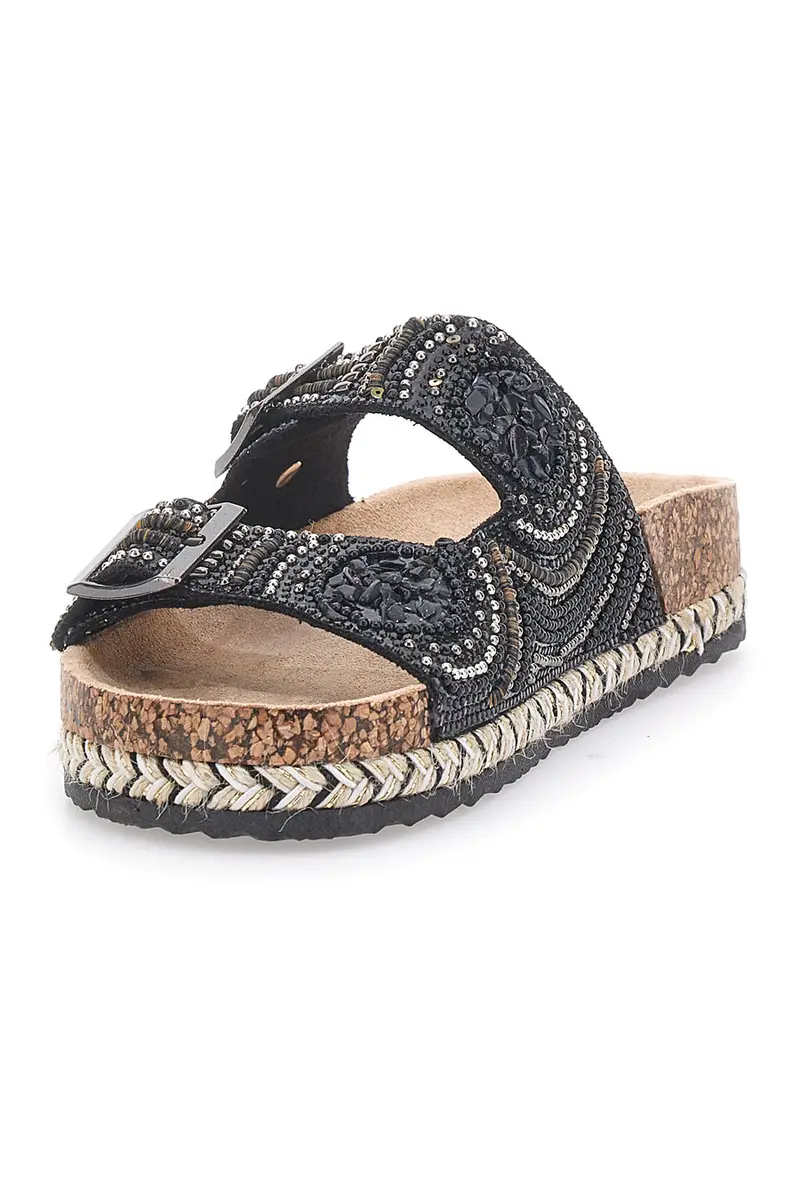 Ciabatte nere con doppia fascia decorata Me & Me 14605 miniatura 3