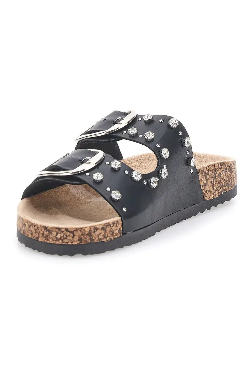 Ciabatte nere con doppia fibbia e borchie Me & Me 14320 miniatura 3