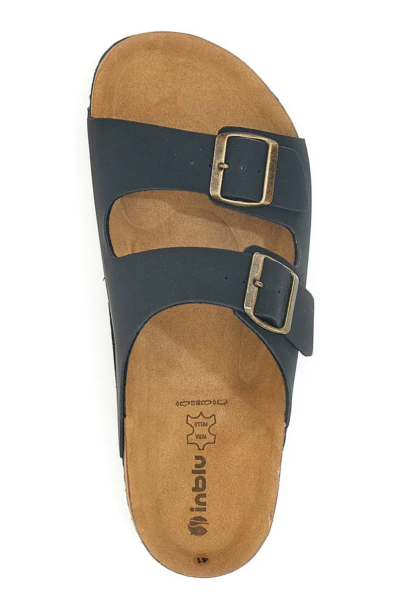 Ciabatte nere con doppia fibbia e plantare in pelle INBLU 12 NU miniatura 3