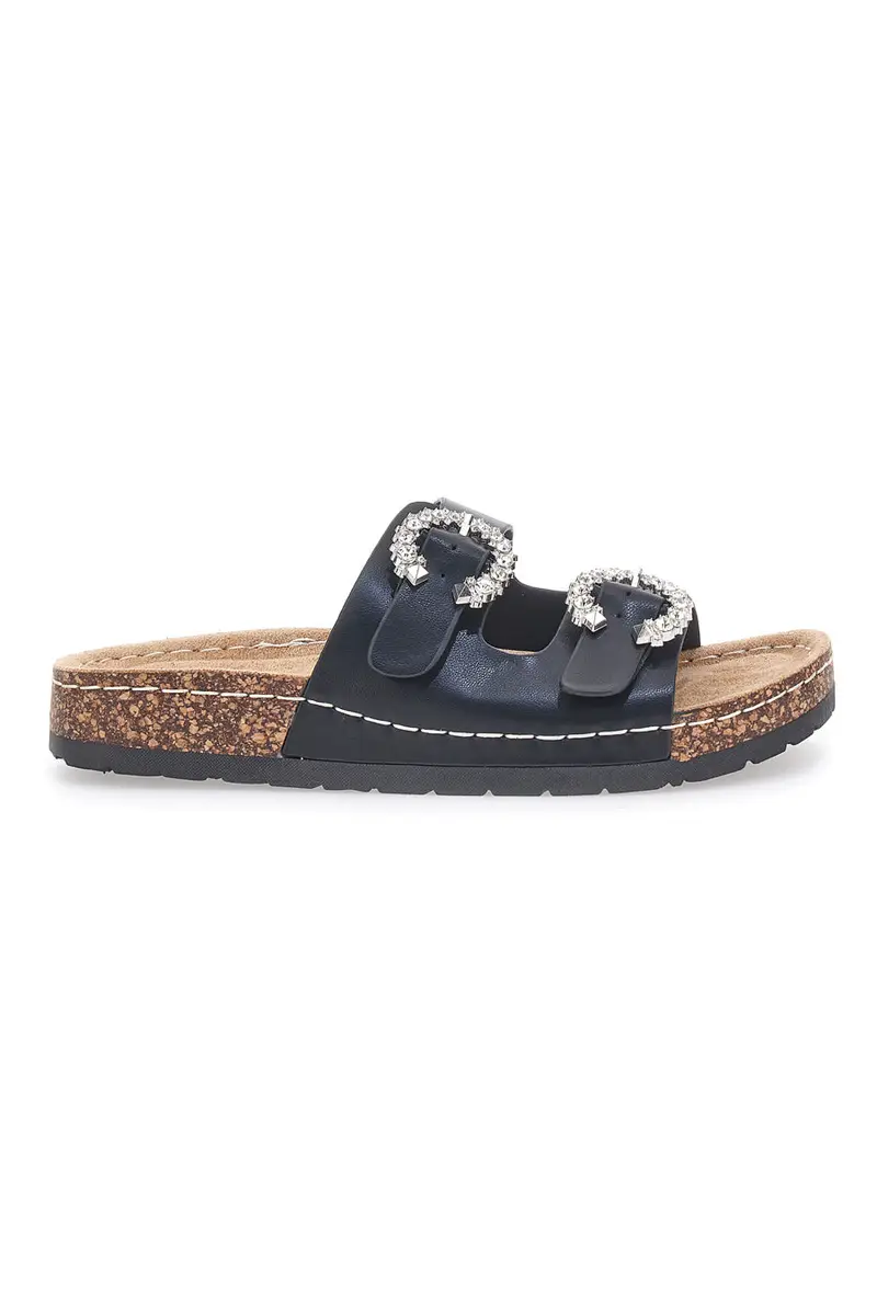 Ciabatte nere con doppia fibbia gioiello Me & Me H3Y861141