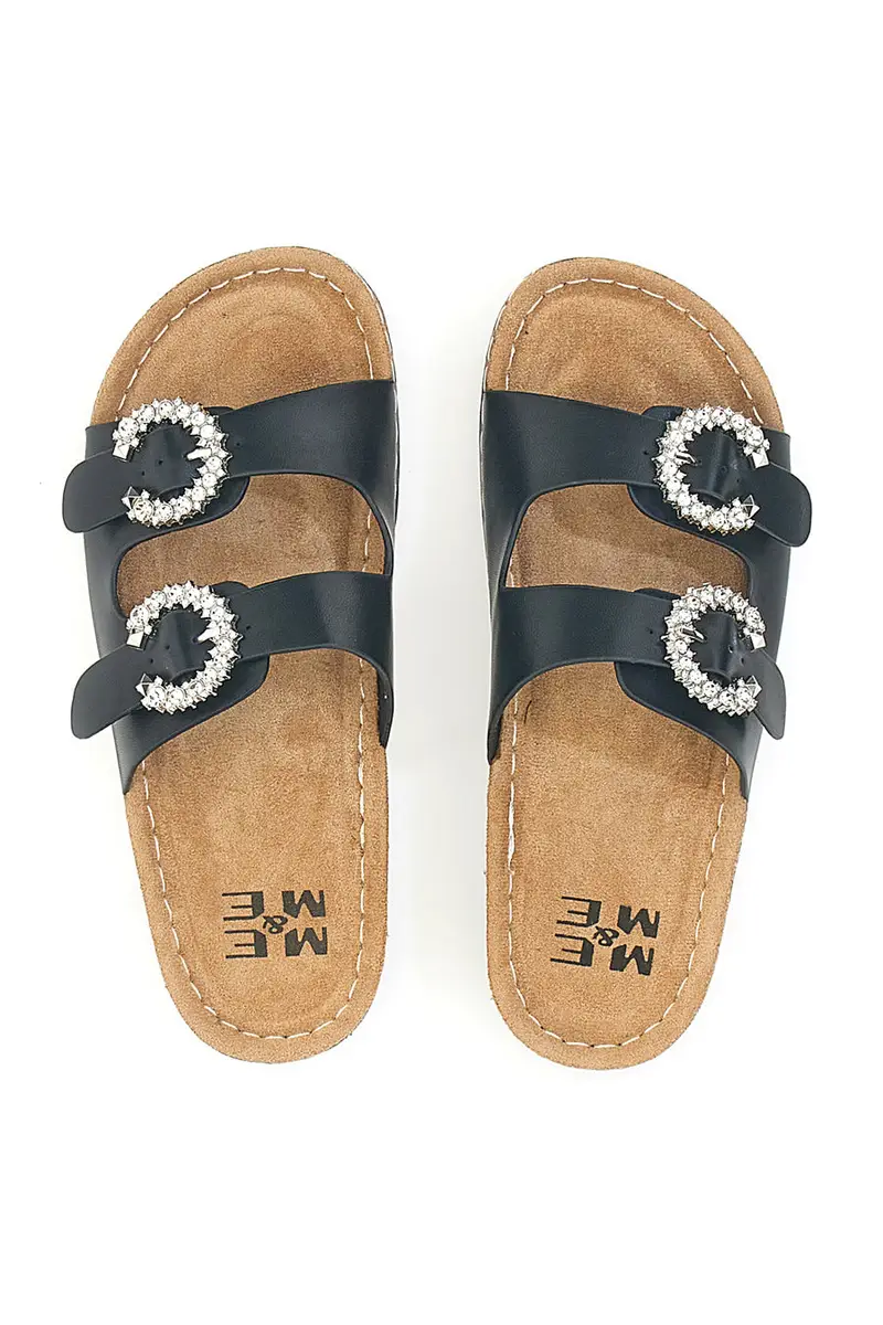 Ciabatte nere con doppia fibbia gioiello Me & Me H3Y861141 miniatura 3