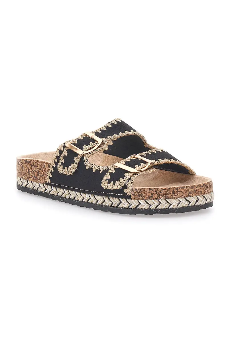 Ciabatte nere con doppia fibbia in tessuto ricamato ME & ME 14184 miniatura 2