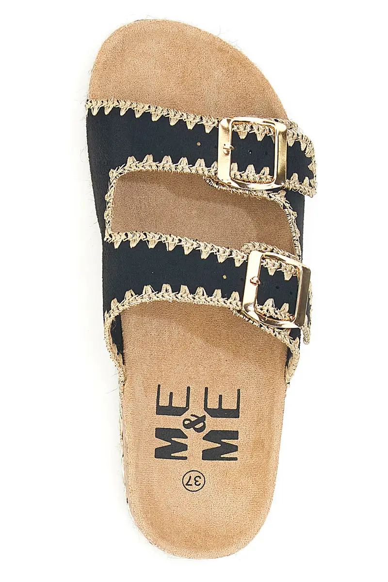 Ciabatte nere con doppia fibbia in tessuto ricamato ME & ME 14184 miniatura 3