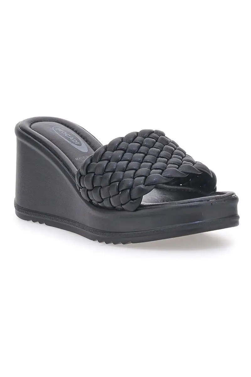 Ciabatte nere con fascia intrecciata e zeppa 8 cm Plocadi 18009 miniatura 2