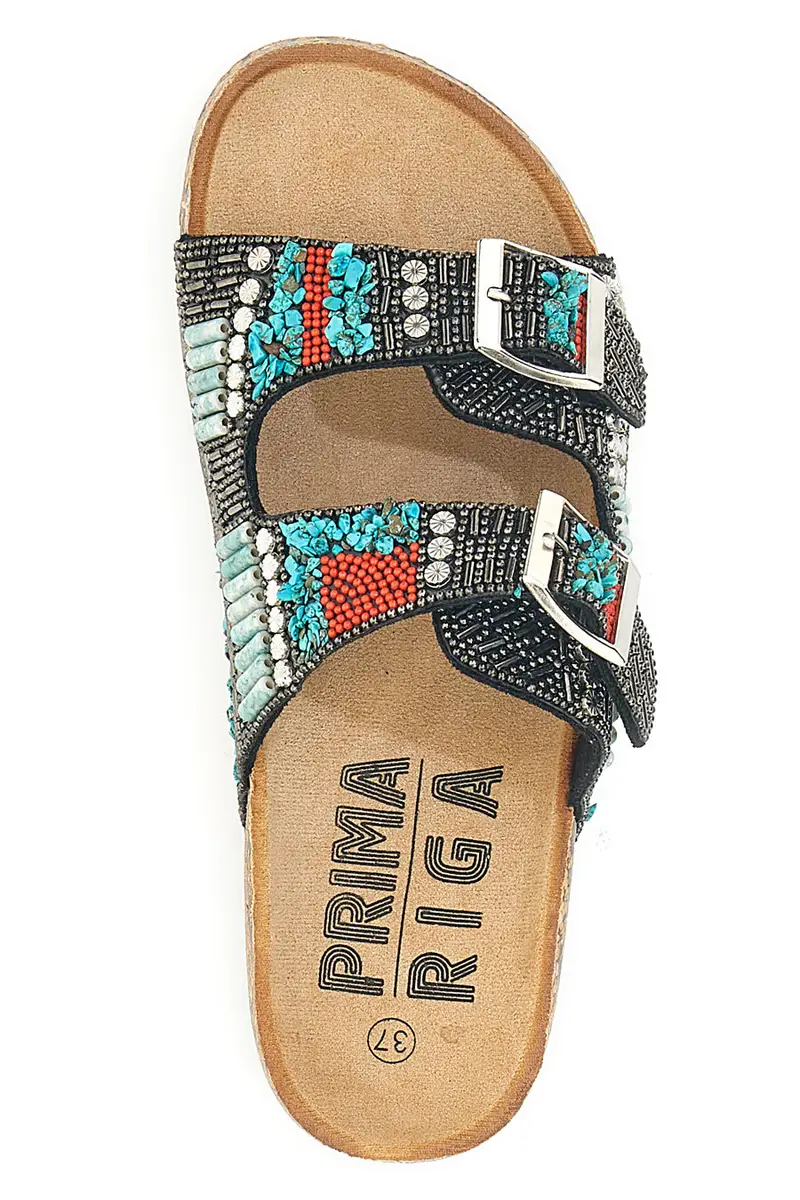 Ciabatte nere con fibbie e decorazioni etniche Prima Riga 14178 miniatura 3