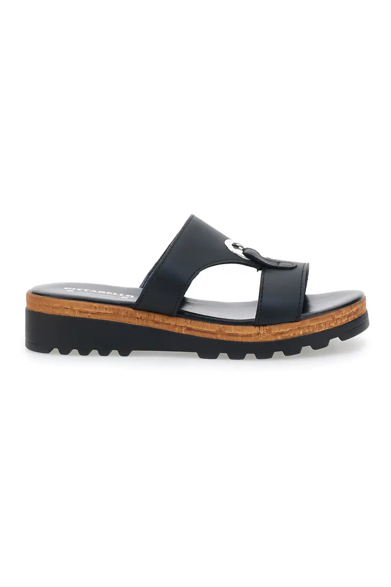 Ciabatte Nere con Tomaia in Pelle e Platform Made in Italy PITTARELLO 241070811