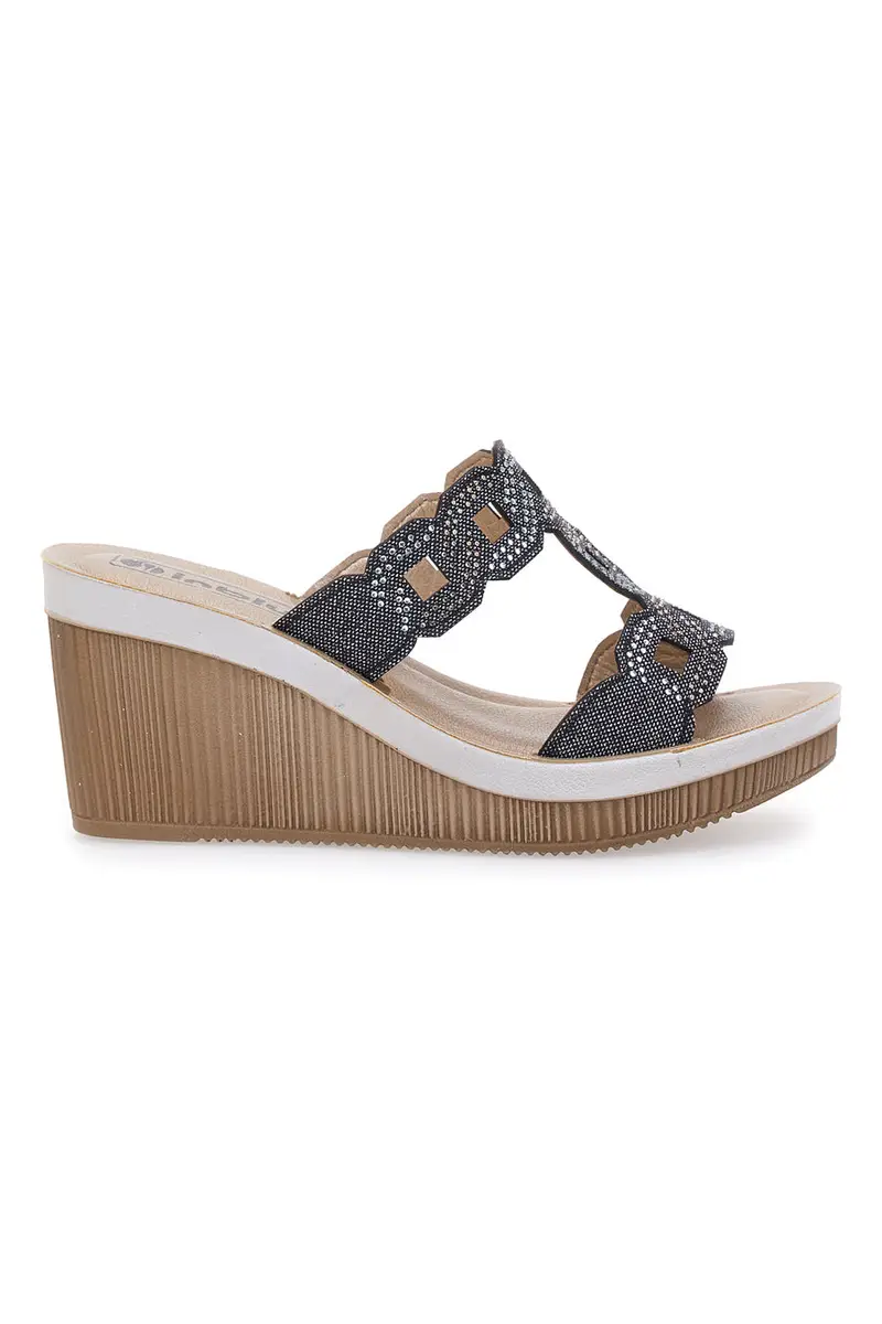 Ciabatte Nere Con Zeppa e Strass Inblu 34 As