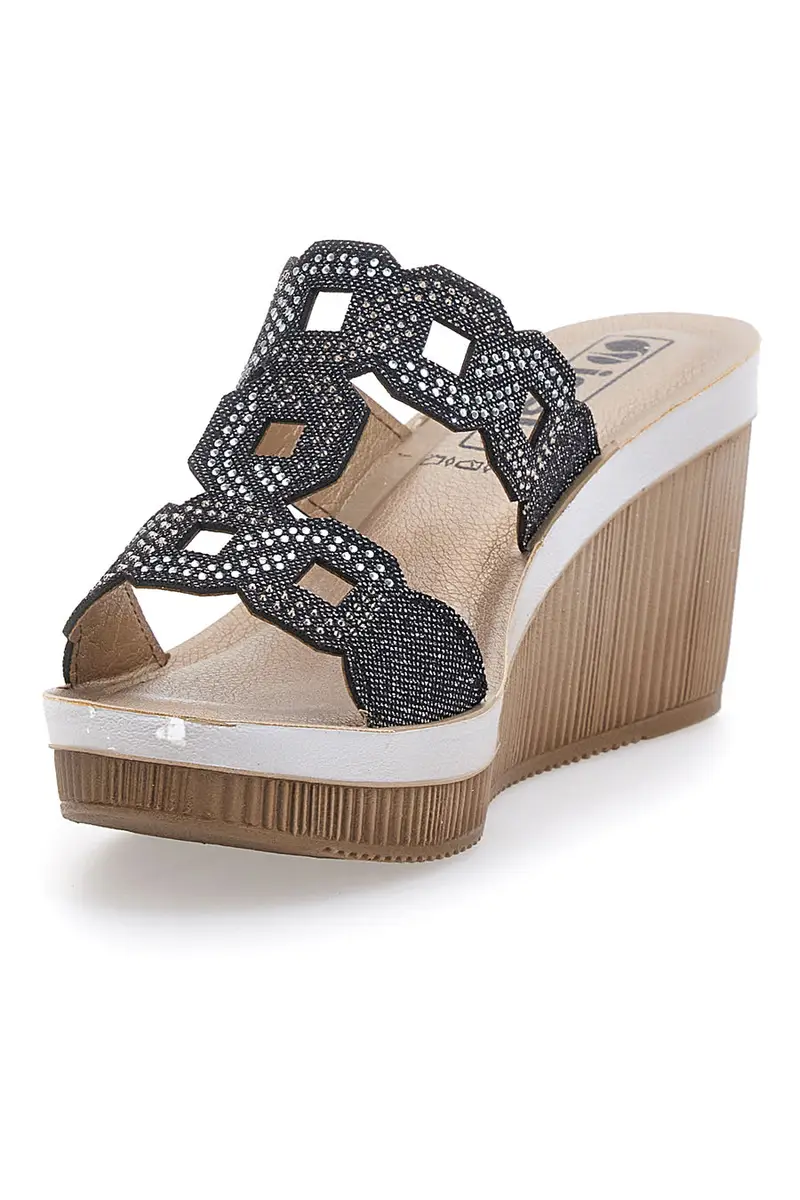 Ciabatte Nere Con Zeppa e Strass Inblu 34 As miniatura 3