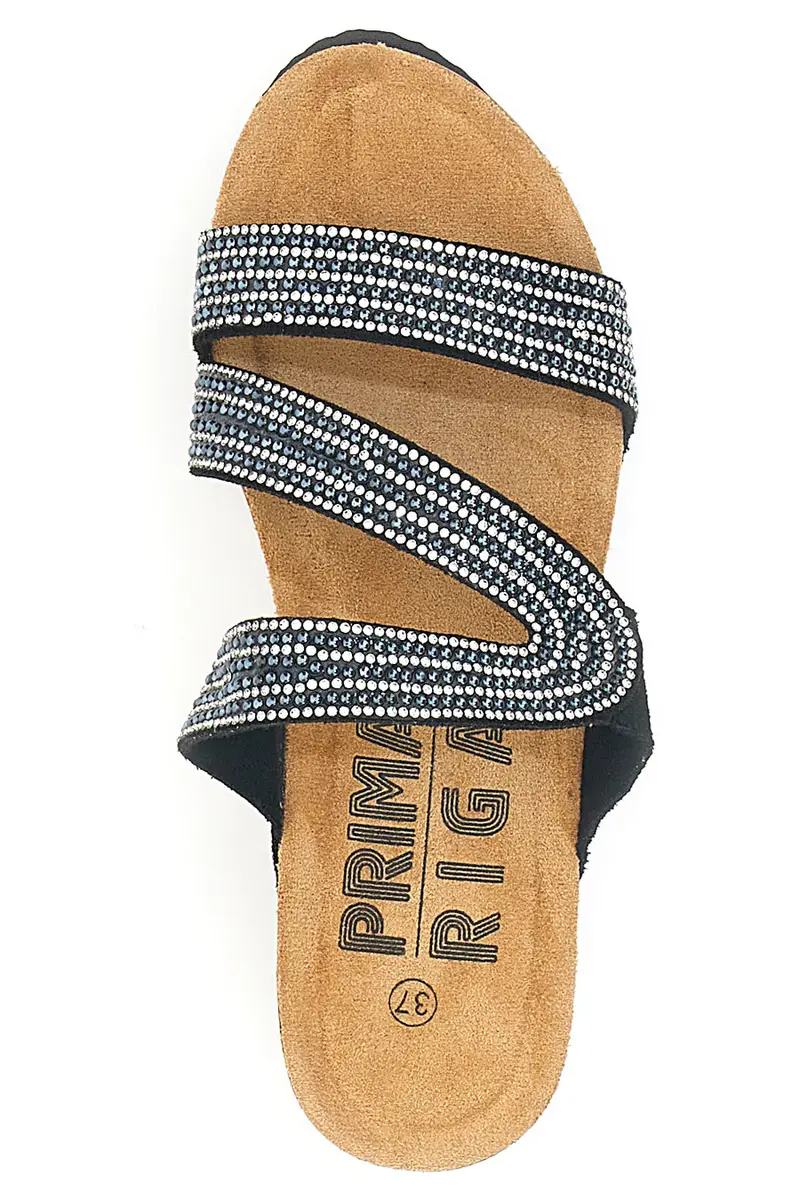 Ciabatte nere con zeppa e strass PRIMA RIGA 12503 miniatura 3