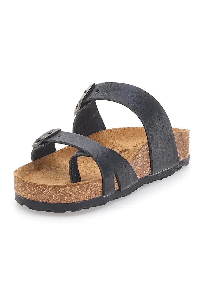 Ciabatte nere da donna con doppia fibbia e plantare anatomico Bio Up 203 miniatura 3