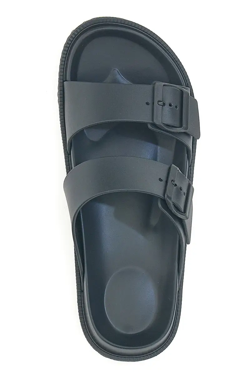 Ciabatte nere in gomma con doppio cinturino 2T2L 72593 miniatura 3