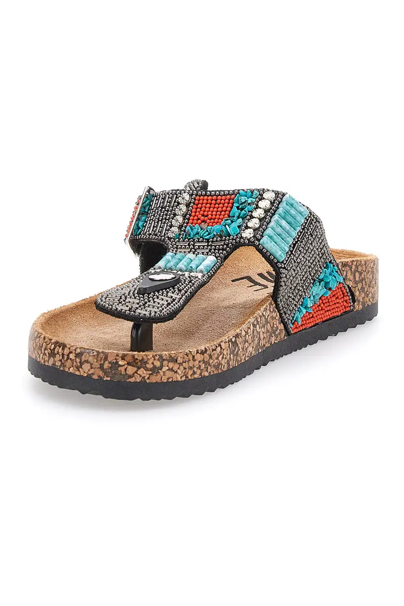 Ciabatte Nere Infradito Con Borchie e Perline Me & Me 14179 miniatura 3