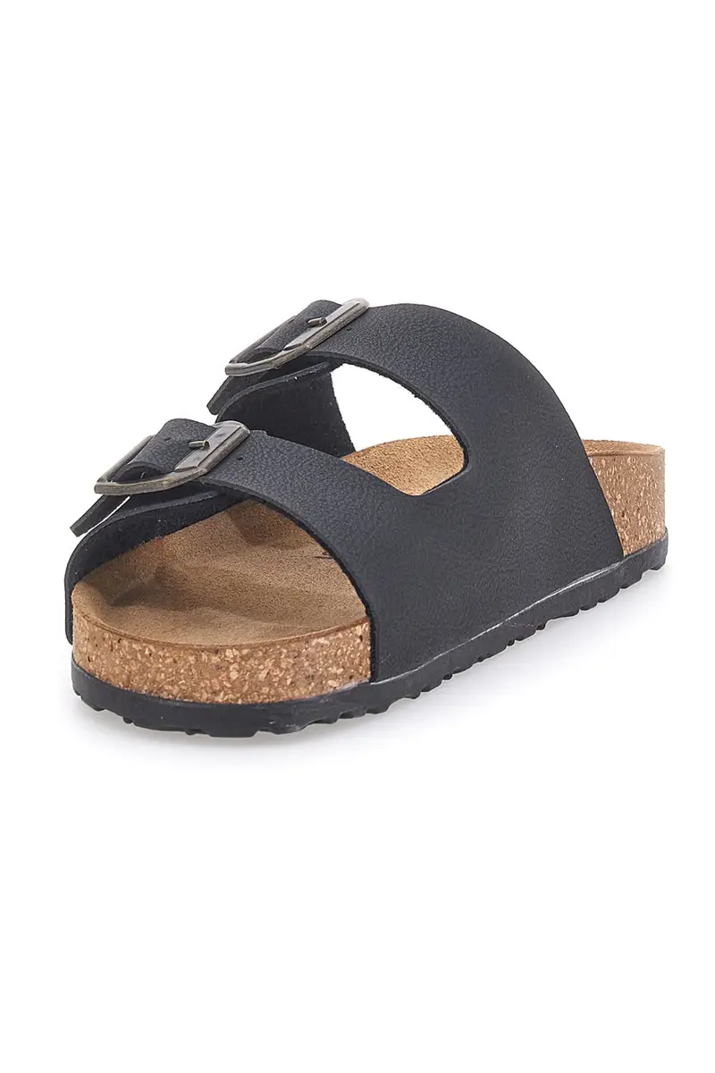 Ciabatte neri con doppia fibbia e sottopiede in vera pelle Bio Up 201 miniatura 3