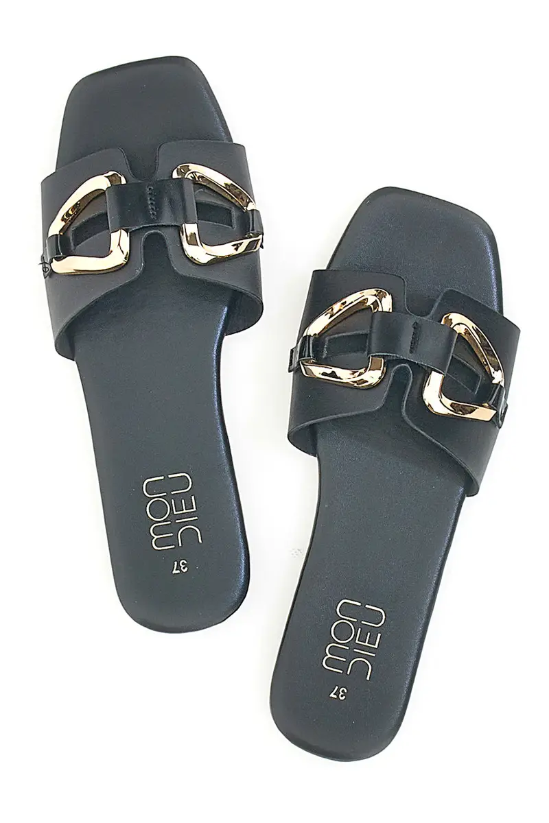 Ciabatte Piatte Nere a Fascia con Fibbia MON DIEU PRE5413
