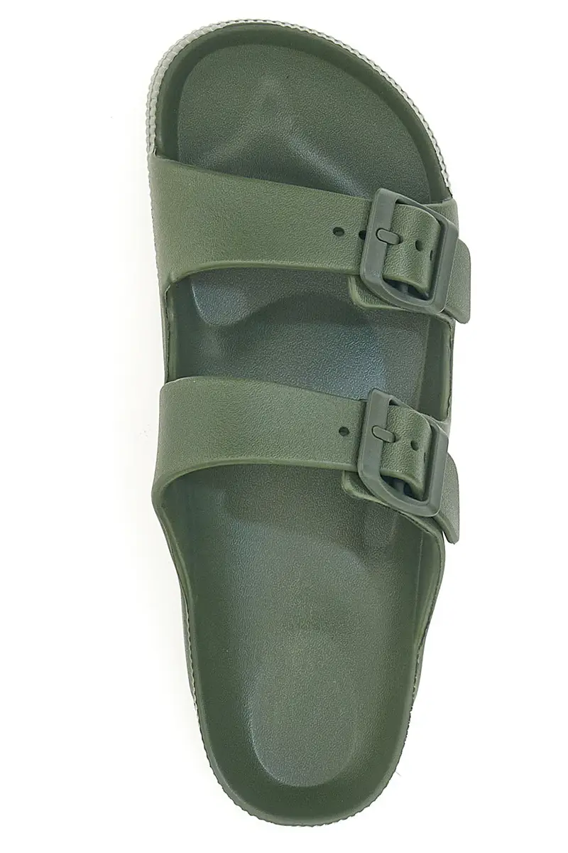 Ciabatte verdi in gomma doppio cinturino e flatform 2T2L HM07 miniatura 3